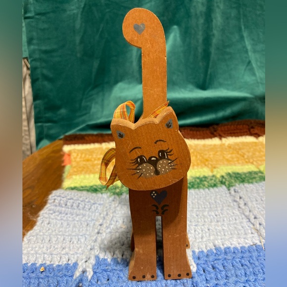 Accents | Vintage Primitive Rustic Painted Wood Kitty Cat | Poshmark